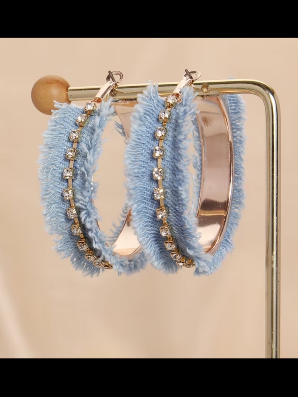 Affordable Fashion Finds Light Blue Fuzzy Crystal Hoop Earrings